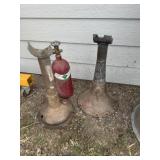 2 LARGE JACK STANDS, 1 OXYGEN BTL EMPTY