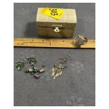 TINY WOOD BOX W/ JEWELRY