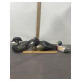 2 WOOD DUCKS. 1 PORCILAN DUCK, NO MARKINGS