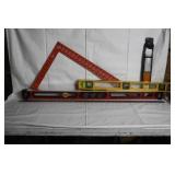 SLIDE RULE, LEVEL, FRAMING SQUARE