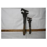 2 VINTAGE WOOD HANDLED PIPE WRENCHES