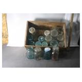 OLD DEL MONTE PRUNE CRATE W/ VARIETY MASON JARS