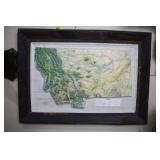 1972 3-D MONTANA MAP FRAMED 21X29'