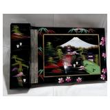 VTG. JAPAN LACQUERED MUSIC BOX SCRAP BOOK W/ STUFF