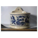 VTG. BLUE ONION STONEWARE WALL MOUNT SALT CELLAR
