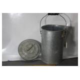 ANTIQUE GALVANIZED TALL CAN W/ LID 14' TALL