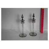 ANTIQUE ETCHED GLASS CANDLE STICKS SILVER PLATE