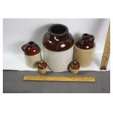 COLLECTION OF SMALLER 2-TONE STONEWARE JUGS
