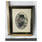 FRAMED OWL ART BY  ST. GARDIPEE 17'X14'
