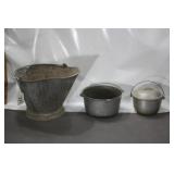 ANTIQUE COAL BUCKET, ALUMINUM POTS