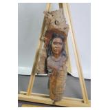 NATURAL WOOD CARVING OF NATIVE INDIAN 15.5'X6'