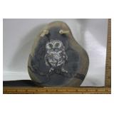 PAINTED OWL ROCK ART SIGNED NADINE PICKTHORN