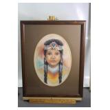 FRAMED NATIVE GIRL ART  BY ST. GARDIPEE 19.5'X16'