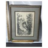 DAWN WHITE FRAMED OWL ART  20'X16.5'