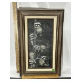 B.J. DALE FRAMED ART RACCOONS PLAYING IN TREE
