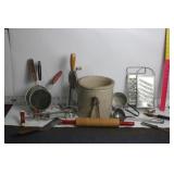 2 GAL. STONEWARE CROCK W/ UTENSILS