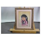 FRAMED NATIVE GIRL KID PINK ART  BY ST. GARDIPEE
