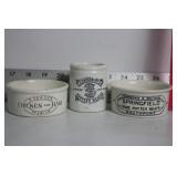 SMALL POTTED MEAT CROCKS W/ ADVERTISING