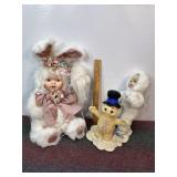 2 PORCELAIN DOLLS, SNOWGIRL & BUNNY