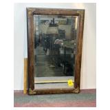 VNTG WOOD FRAMED WALL HANGING MIRROR, 27 1/2" X 17
