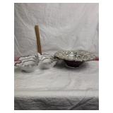 C.T GERMANY DIVIDED DISH, RED GLASS CONSOLE BOWL