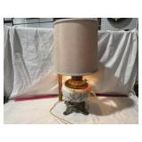 ANTIQUE OIL LAMP CONVERTED TO ELECTRIC, 21" T