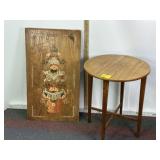 FOLDING ROUND PLANT STAND TABLE, PAINTED CHEST TOP