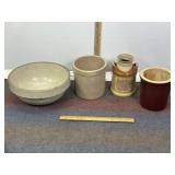 STONEWARE BOWL, CROCKS, PITCHER