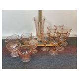 PINK DEPRESSION GLASS STEMWARE, CREAMER/SUGAR