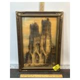 ANTIQUE FRAMED CATHEDRAL PICTURE, 13" X 18"