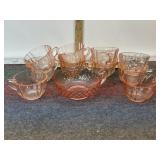 PINK DEPRESSION GLASS CUPS & BOWL
