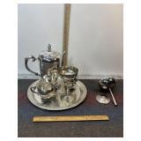 SILVER TONE TEA SET & TRAY