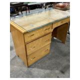 WOOD DESK W/ NONE MATCHING GLASS TOP