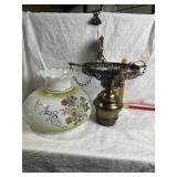 VINTAGE HURRICANE HANGING LAMP, HAND PAINTED SHADE