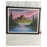 MOUNTAIN SCENE PAINTING ON CANVAS, 20" X 16"