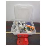 LARGE TUB OF MISC HARDWARE & TOOLS, DRILL BITS