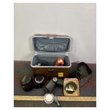 VINTAGE CAMERA CASE W/ CAMERA ITEMS