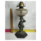 CAST IRON BASE KEROSEEM LAMP, 15" T