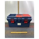 BLUE & RED TOOL BOX FULL OF ELECTICAL ITEMS