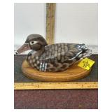 MADE IN MONTANA WOOD CARVED DUCK ON BASE
