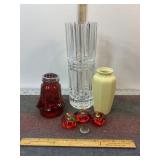 CRYSTAL VASE RED APPLE PAPER WEIGHTS, VASE