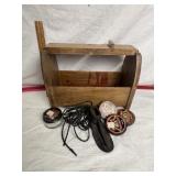 SHOE SHINE ITEMS IN VNTG WOOD CARRIER