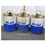 3 MOBIL 5 GAL OIL CANS