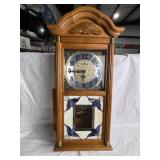 VINTAGE CHIME WALL CLOCK W/ LEADED GLASS PANEL