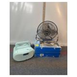 9" FAN IN BOX, ONN CD PLAYER/RADIO