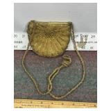 GOLD COLORED BEADED EVENING PURSE W/ STRAP