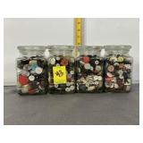 4 JARS FULL OF VINTAGE BUTTONS