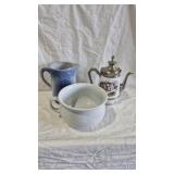 AGATEWARE & PEWETER COFFEE POT, IRONSTONE TURIN
