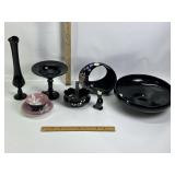 MCM MID-CENTURY BLACK GLASS DISHES, LONGWY