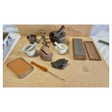 MORTAR & PESTLE, SHARPENING STONE, PEWETER